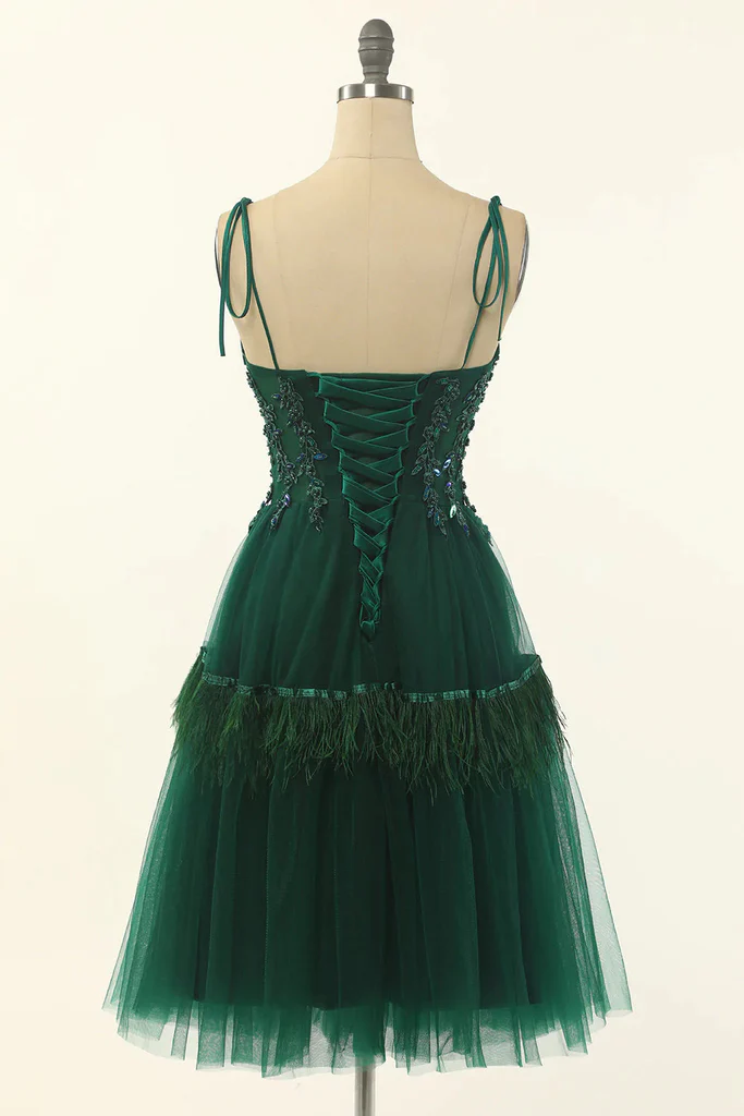 Green Sweetheart Tie-Strap A-Line Tulle Short Homecoming Dress,DP1541