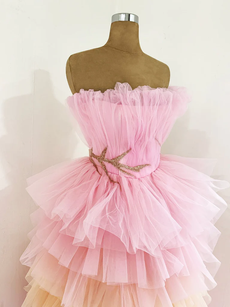 A-Line Strapless Layers Tulle Cute Cake Dress Formal Evening Gown,DP1542