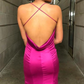 Fuchsia Mermaid Criss Cross Back Long Prom Dresses Formal Evening Dress,DP1544