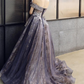 A-Line Tulle Off Shoulder Long Prom Dress With Flowers Long Formal Gown, DP1546