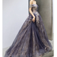 A-Line Tulle Off Shoulder Long Prom Dress With Flowers Long Formal Gown, DP1546