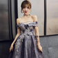 A-Line Tulle Off Shoulder Long Prom Dress With Flowers Long Formal Gown, DP1546