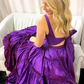 Purple V-Neck Ruffles A-Line Two Piece Long Prom Dress,DP1548