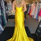 Yellow Strapless Pleated Bow Mermaid Long Prom Dress,DP1555