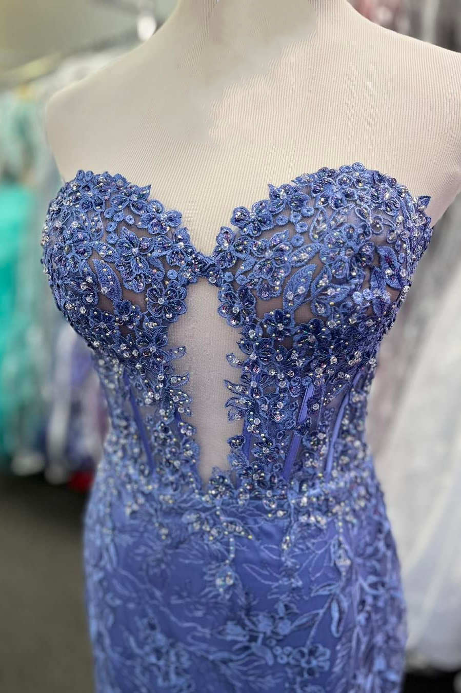 Sweetheart Periwinkle Keyhole Mermaid Long Prom Dress with Appliques,DP1558