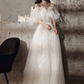 Unique White A-Line Off Shoulder Long Prom Dress Long Formal Evening Dress,DP1564