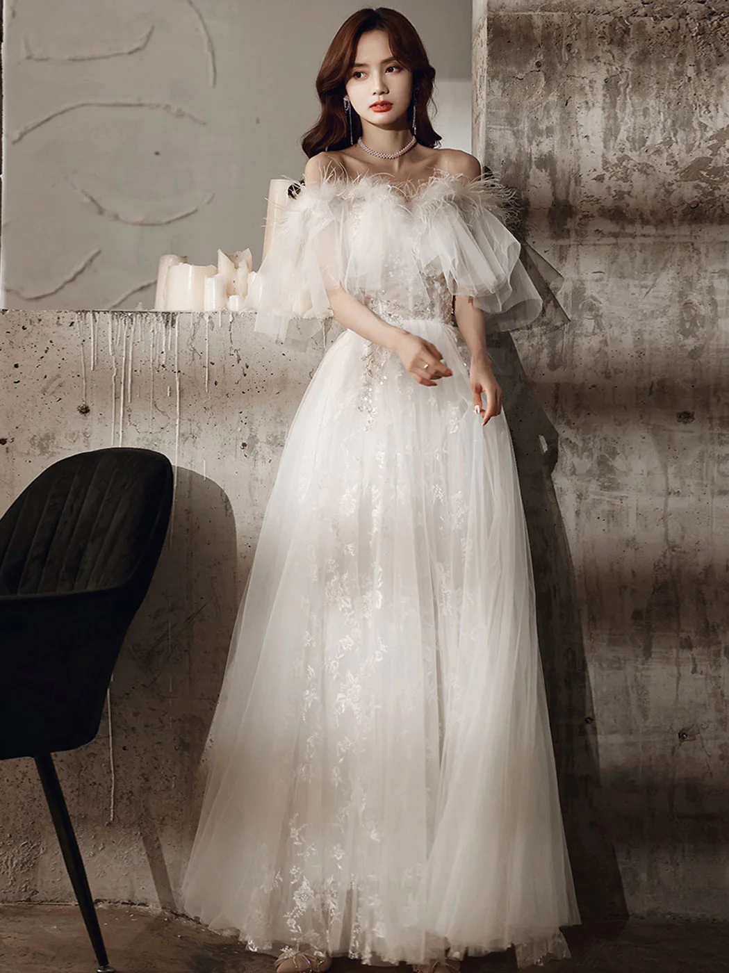 Unique White A-Line Off Shoulder Long Prom Dress Long Formal Evening Dress,DP1564