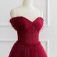 Burgundy A-line Off Shoulder Tulle Shiny Long Prom Dress,DP1567