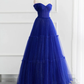 Burgundy A-line Off Shoulder Tulle Shiny Long Prom Dress,DP1567