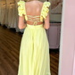 Yellow Lace-Up Plinging V-Neck A-Line Cute Prom Dress,DP1568