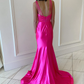 Fuchsia V Neck Satin Backless Mermaid Long Prom Dress,DP1569