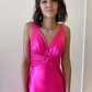 Fuchsia V Neck Satin Backless Mermaid Long Prom Dress,DP1569