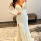 Ivory Sequins Strapless Deep V-Neck Long Prom Dress with Slit,DP1571