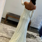 Ivory Sequins Strapless Deep V-Neck Long Prom Dress with Slit,DP1571