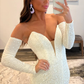 Ivory Sequins Strapless Deep V-Neck Long Prom Dress with Slit,DP1571