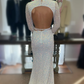 White Sequins Long Sleeves Mermaid Cut-Out Long Prom Dress,DP1572