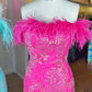 Fuchsia Strapless Sequins Mermaid Long Prom Dress with Feathers,DP1574