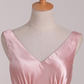 Pink V Neck Satin Backless Long Party Dress Bridesmaid Dress,DP1577