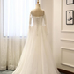 White A-Line Straps Long Sleeves Tulle Long Prom Dress,DP1579