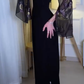 Unique Black Strapless Detachable Sleeves Long Prom Dress,DP1580