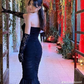 Black Strapless Mermaid Tulle Lace Long Prom Dress Evening Party Dress,DP1581