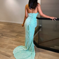 Baby Blue Sequins V Neck Strapless Long Evening Dress with Slit,DP1583