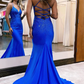 Charming Royal Blue Satin Mermaid Long Prom Dress with Beading,DP1587