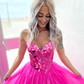 Hot Pink A-Line Strapless Long Prom Dress Evening Gown,DP1591