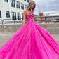 Hot Pink A-Line Strapless Long Prom Dress Evening Gown,DP1591