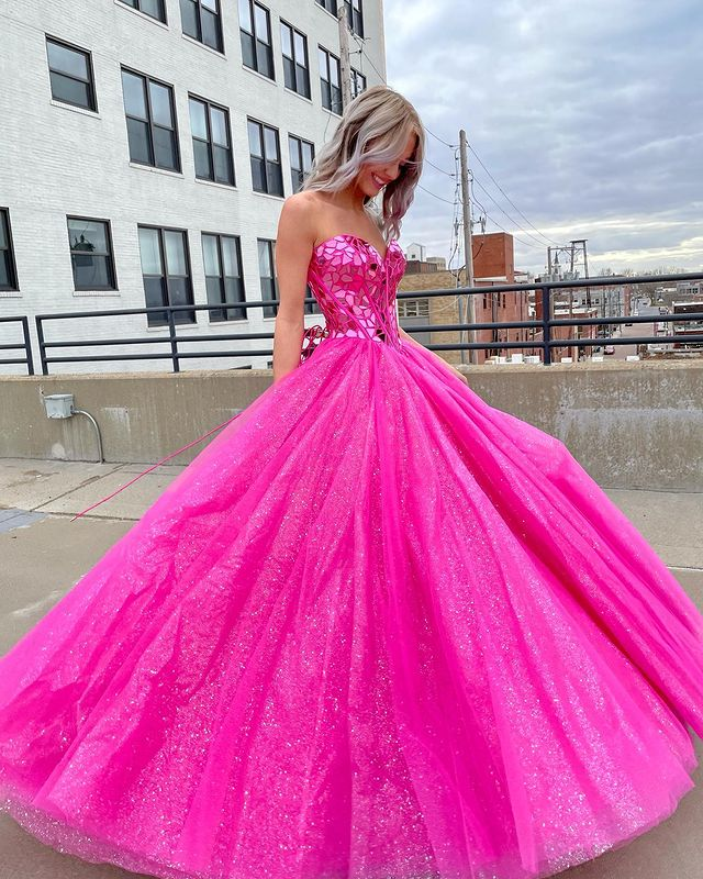 Hot Pink A-Line Strapless Long Prom Dress Evening Gown,DP1591