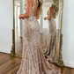 V Neck Backless Mermaid Sequined Long Prom Dress Formal Party Dress,DP1592