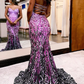 Burgundy Sweetheart Strapless Sequins Mermaid Long Prom Dress,DP1595