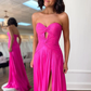 Fuchsia Strapless Chiffon A-Line Long Prom Dress with Slit,DP1597