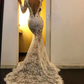 Sexy White Lace Long Sleeves Mermaid Long Prom Dress with Slit,DP1601