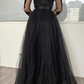 Black A-Line Long Sleeves Tulle Lace Long Prom Dress Evening Gowns,DP1602