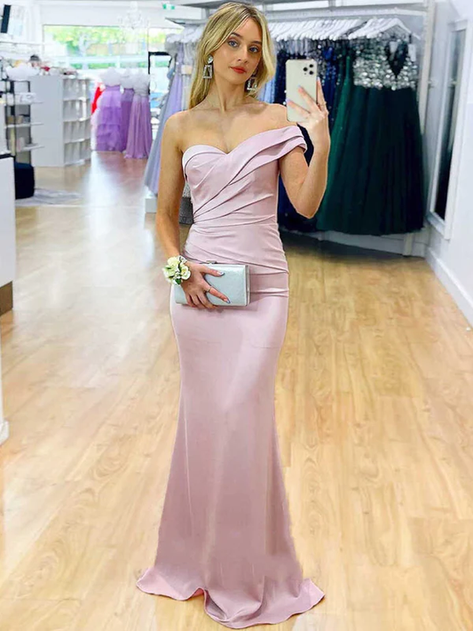 Purple One Shoulder Satin Mermaid Long Prom Dress,DP1607