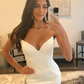 White Strapless V Neck Long Prom Dress With High Slit,DP1608