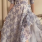 Floral Short Sleeves A-Line Chiffon Long Prom Dress,DP1612