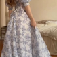 Floral Short Sleeves A-Line Chiffon Long Prom Dress,DP1612