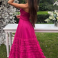 Fuchsia Sweetheart Strapless A-Line Tulle Tiered Long Prom Dress Evening Gown,DP1613