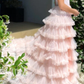 Pink Sweetheart Strapless A-Line Tulle Tiered Long Prom Dress Evening Gown,DP1614