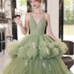 Green Straps V Neck Tulle Layers Long Prom Dress Sweet 16 Dress,DP1625