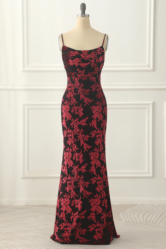 Burgundy Sheath Floral Burnout Velvet Long Prom Dress Formal Party Dress,DP1627