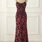 Burgundy Sheath Floral Burnout Velvet Long Prom Dress Formal Party Dress,DP1627