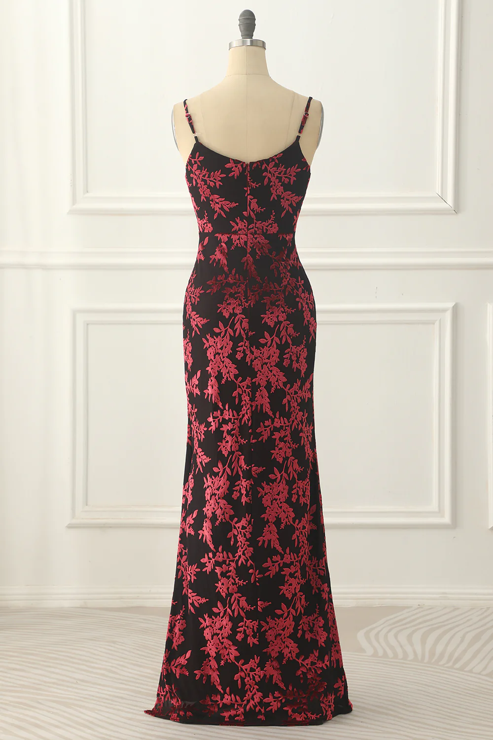 Burgundy Sheath Floral Burnout Velvet Long Prom Dress Formal Party Dress,DP1627