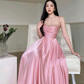 Pink A-Line Spaghetti Straps Elegant Long Prom Dress,DP1635