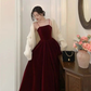 Burgundy A-Line Spaghetti Straps Elegant Long Prom Dress Formal Party Dress,DP1636