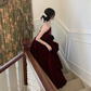 Burgundy A-Line Spaghetti Straps Elegant Long Prom Dress Formal Party Dress,DP1636