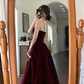 Burgundy A-Line Spaghetti Straps Elegant Long Prom Dress Formal Party Dress,DP1636