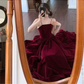 Burgundy A-Line Spaghetti Straps Elegant Long Prom Dress Formal Party Dress,DP1636